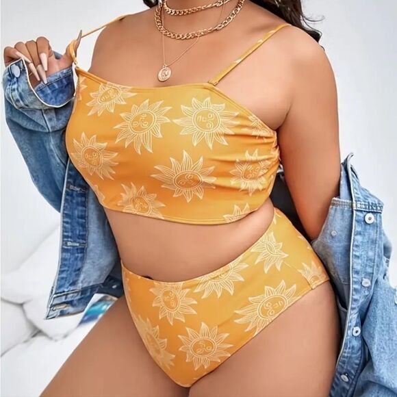 Plus size Sunflower cami top 2pc bikini set - Picture 3 of 5